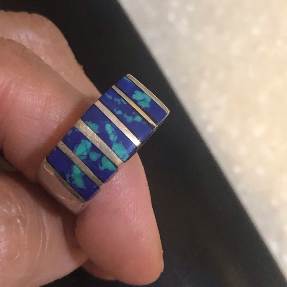 Blue Azul & Turquoise Solid Silver Genuine Ring - image 1